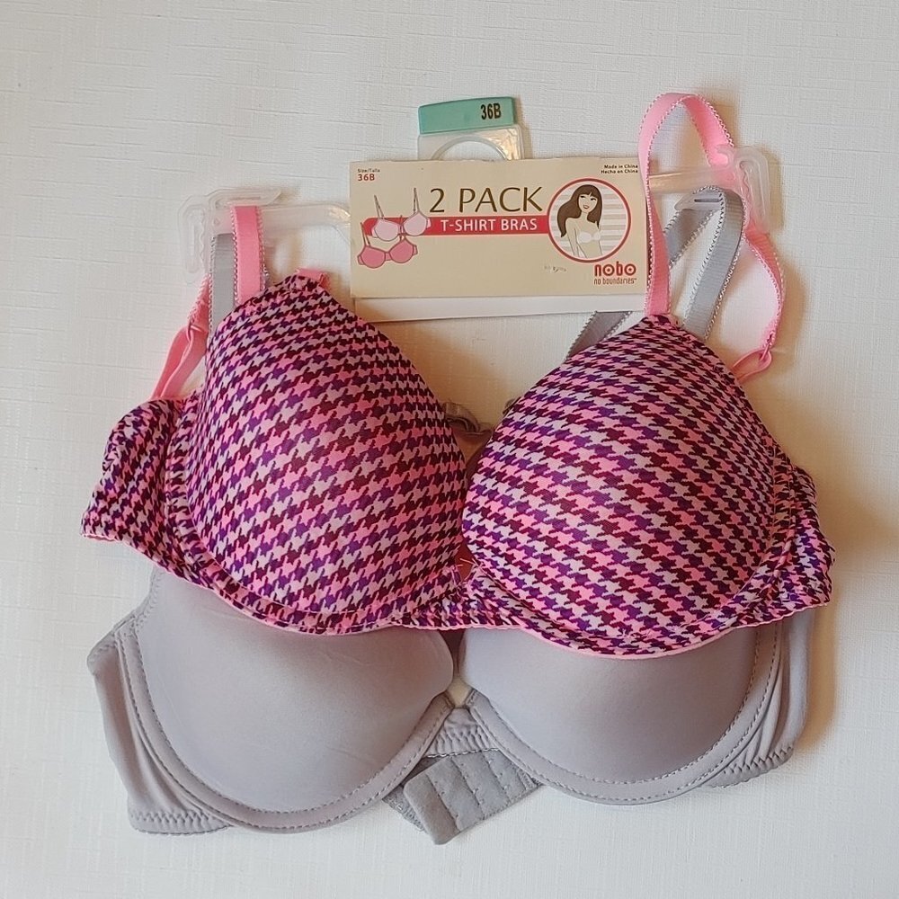 2 PACK T-SHIRT BRAS nobo no boundaries Women's Size 36B Grey hounds tooth